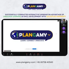 A screenshot from our successful interactive webinar on the advantages of language learning, conducted in partnership with Galgotias University.