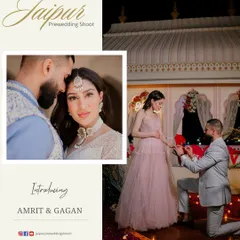 An introductory image for Amrit and Gagan, combining a beautiful close-up with a shot of their romantic proposal setup.