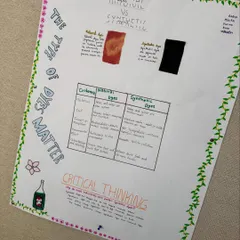 This poster, titled "The Dye of the Matter," was made by students to compare natural and synthetic dyes. It's a great example of how they use critical thinking to understand complex environmental issues.