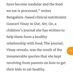 A screenshot of a media feature in Mint Lounge for my children's nutrition journal, "Gut, Set, Go!".