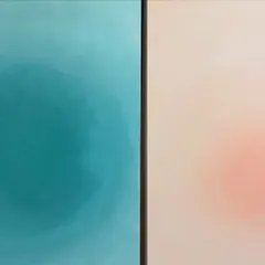The "Lime & Soda" diptych side-by-side in my studio. I love how the two pieces, one cool and one warm, balance each other out.