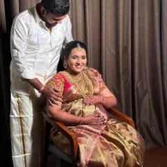 A lovely photo of the happy couple at their baby shower. Raji's makeup is designed to look fresh and beautiful throughout the event.