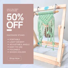 I am so excited about this special offer on my favorite macramé stand. It is lightweight, foldable, and fully adjustable, making it the perfect companion for all your small to medium projects. Crafting just got a lot more comfortable.