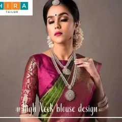 A closer look at a high-neck blouse I stitched to complement a traditional silk saree. Getting the fit right around the shoulders and neck is crucial, and it's a detail I perfect during my at-home trial sessions to ensure complete satisfaction.