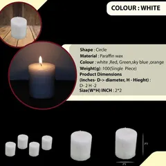The product specifications for my classic 2x2 inch white pillar candle. This is a popular choice for all types of events and venues.