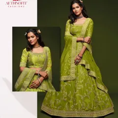 Why blend in when you were born to stand out? This neon green lehenga with intricate embroidery is a whole mood, perfect for a sangeet or mehendi function.