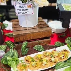 Enjoy the authentic taste of chaat with my beautifully arranged chaat bites. This setup for a brand launch features papdi chaat and other tangy treats, complete with all the chutneys and toppings.