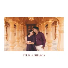 An intimate moment from Felix and Sharon's pre-wedding session, set against a backdrop of ornate pillars. The warm lighting enhances the romantic mood of the photograph.