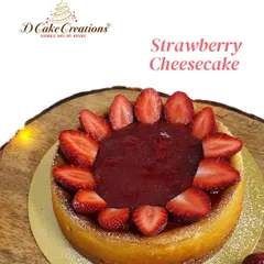 Indulge in our creamy Strawberry Cheesecake. Featuring a classic baked cheesecake base, it's topped with a house-made strawberry compote and a crown of fresh strawberries. A truly decadent treat for the season.