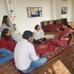 A small group discussion during the Gurgaon Masterclass. I create intimate settings where participants feel safe to share, ask questions, and learn from each other's experiences.
