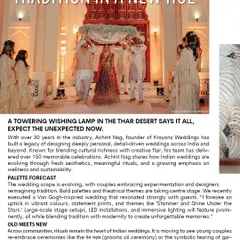 "Tradition in a New Hue." A feature in a wedding magazine highlighting our 30 years of experience and our philosophy of blending cultural richness with creative flair.