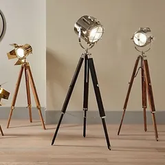 Inspired by vintage film sets, this antique-style focus light lamp brings an industrial-chic vibe to your home or office. The adjustable head and tripod base are crafted from wood and polished metal for an authentic look.