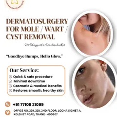 This graphic illustrates the benefits of dermatosurgery for removing common skin bumps. My procedures are quick, safe, and focus on restoring smooth, healthy skin with both cosmetic and medical benefits.