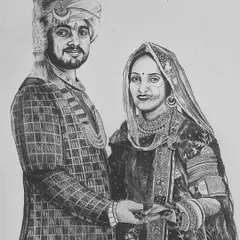 This large A2 size couple portrait was a detailed commission work. I used graphite pencils to meticulously draw the intricate patterns of their traditional wedding attire, a process that requires a lot of patience.