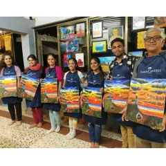 A happy group of artists from our workshop collaboration with Faber-Castell. It’s always rewarding to see everyone with their finished paintings, proud of what they created.