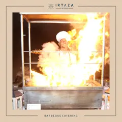 There is nothing quite like the drama and aroma of a live barbecue station. Here, my chef is flame-grilling skewers to perfection, providing not just delicious food but also an interactive and theatrical experience for everyone at the party.