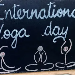 Another view of our International Yoga Day chalkboard art.
