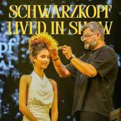 A promotional shot for the Schwarzkopf Lived-In Show, where I demonstrated trend-setting techniques on stage.