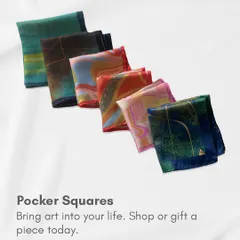 A collection of my pocket squares, each featuring a different abstract design. They offer a subtle yet distinct way to incorporate art into formal or business wear, making for a tasteful and unique corporate gift for men.