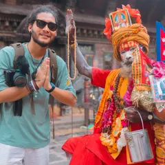 A moment of connection with a Naga Sadhu in Kathmandu, Nepal. We share a respectful 'Namaste', a moment of mutual understanding between a storyteller and his subject.