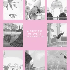 A preview of the many celebrations I design for. This collage hints at the custom themes available, including engagement rings, baby announcements, royal wedding motifs, and champagne toasts.