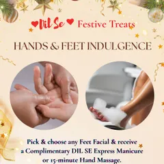 Our "Hands & Feet Indulgence" festive offer. Treat yourself to a foot facial and receive a complimentary express manicure or a relaxing hand massage.
