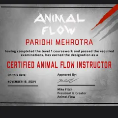 I'm so proud to be a certified Animal Flow instructor. This practice has transformed my understanding of movement, and I love sharing its benefits with my tribe.