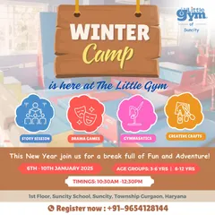 When the weather gets cooler, the fun heats up at my Winter Camp. This flyer shows the variety of activities, from story sessions and drama games to gymnastics and creative crafts.