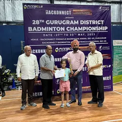 One of our youngest competitors receiving her award at the 28th Gurugram District Badminton Championship. I believe in nurturing talent from a very early age.