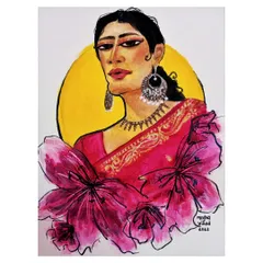 This is a stylized self-portrait I did to experiment with the gouache medium. It shows the kind of vibrant, illustrative style I can bring to a custom portrait.