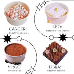 Continuing our zodiac dessert forecast, matching Cancer with Biscoff Tres Leches and Libra with Hazelnut Brownie.