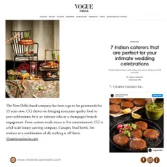 We are honored to be recognized by Vogue India as a top choice for intimate wedding celebrations. This feature highlights our ability to deliver restaurant-quality food and bespoke menus for any occasion, from a roka to a grand reception.