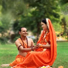 A tender moment captured during our Ram-Sita maternity session. The focus is on the couple's loving interaction, celebrating their bond as they await their child.