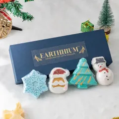 Make bath time merry with my Christmas-themed bath bomb gift set. This box includes four festive shapes: a snowflake, Santa, a Christmas tree, and a snowman, making it a perfect stocking stuffer.