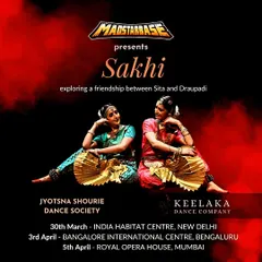The official poster for the "SAKHI" tour, presented by Madstarbase. This image shows the two protagonists in a moment of quiet conversation, setting the stage for their shared story.