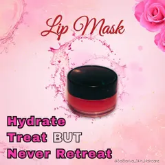 A product shot of my new Lip Mask. It's here to help you hydrate, treat, and never retreat from having soft, healthy lips. A must-have for your nighttime routine.