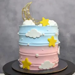 Another view of the 'Twinkle, Twinkle' cake, a tall beauty with vanilla and chocolate mousse layers.