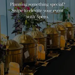 Planning something special? This image shows a full buffet line with our elegant brass chafing dishes, promising an elevated dining experience for your event.