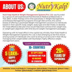 Founded in 2004, Nutrikalp has over 20 years of experience and has served over 5 lakh happy clients. We specialize in customized weight and disease management programs through diet control.