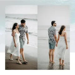 Two views of a romantic beach walk. We capture the same moment from different angles to provide a complete story.
