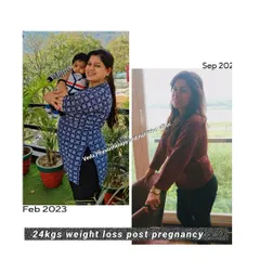 A closer look at a 24kg postpartum weight loss transformation achieved in about seven months. This journey highlights my specialization in helping new mothers regain their strength and health after pregnancy.