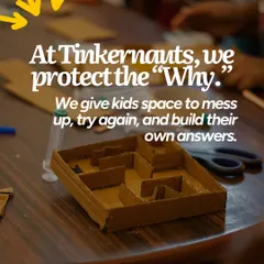 At Tinkernauts, we protect the "Why." We provide a safe space for kids to mess up, try again, and build their own understanding. The project shown here, a cardboard maze, is a perfect example of simple materials sparking big ideas.