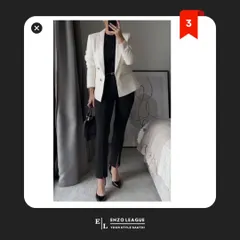 A white blazer is a versatile power piece. Pairing it with black trousers creates a classic, high-contrast look that is sharp, modern, and perfect for making a strong impression in any professional setting.