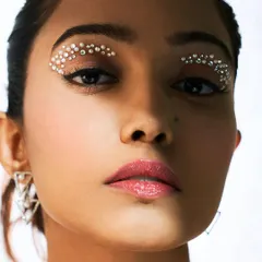 My student Vinissha was so passionate and inquisitive, and it shows in this incredible look. The precise application of pearls and crystals to create this eye look is editorial perfection.
