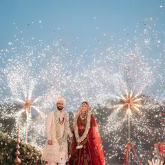 A Varmala moment that lights up the sky. We believe the big moments should feel larger than life, and for this couple at Oleander Farms, we made sure their union was celebrated with a spectacular firework display.