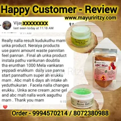 This customer felt she had wasted money on other products but finally saw results with my Acne Cream and ABC Malt. She says her face has nice changes and that the products really work. Thank you for your trust.