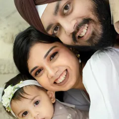 The same beautiful family portrait in color. The soft, neutral tones create a warm and gentle feeling, perfect for a family keepsake.
