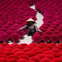 This is the Quang Phu Cau incense village in Vietnam, a sea of red and a testament to tradition. Capturing cultural practices from an aerial perspective reveals patterns and a scale unseen from the ground. It’s a powerful way to tell a story about people and their craft.