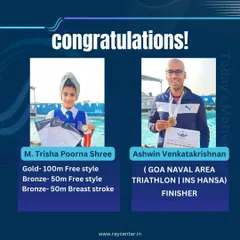 A double achievement in different disciplines. We celebrate M. Trisha Poorna Shree's pool medals alongside Ashwin Venkatakrishnan's success as a finisher in the Goa Naval Area Triathlon.