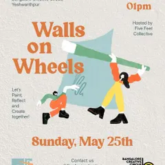 Let's paint, reflect, and create together. This poster for our "Walls on Wheels" mural-making workshop emphasizes that no prior art experience is needed, just an enthusiasm to create something beautiful with others.